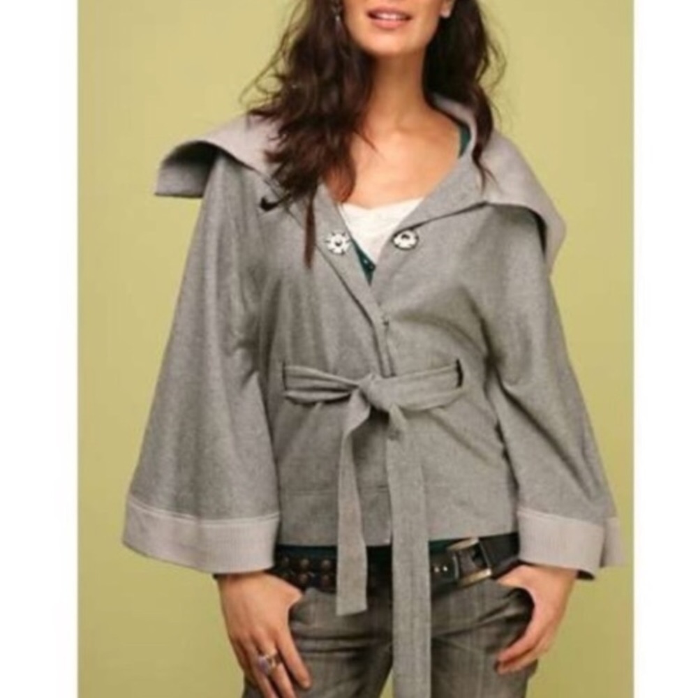 Free People Grey Wool Poncho Cape Jacket